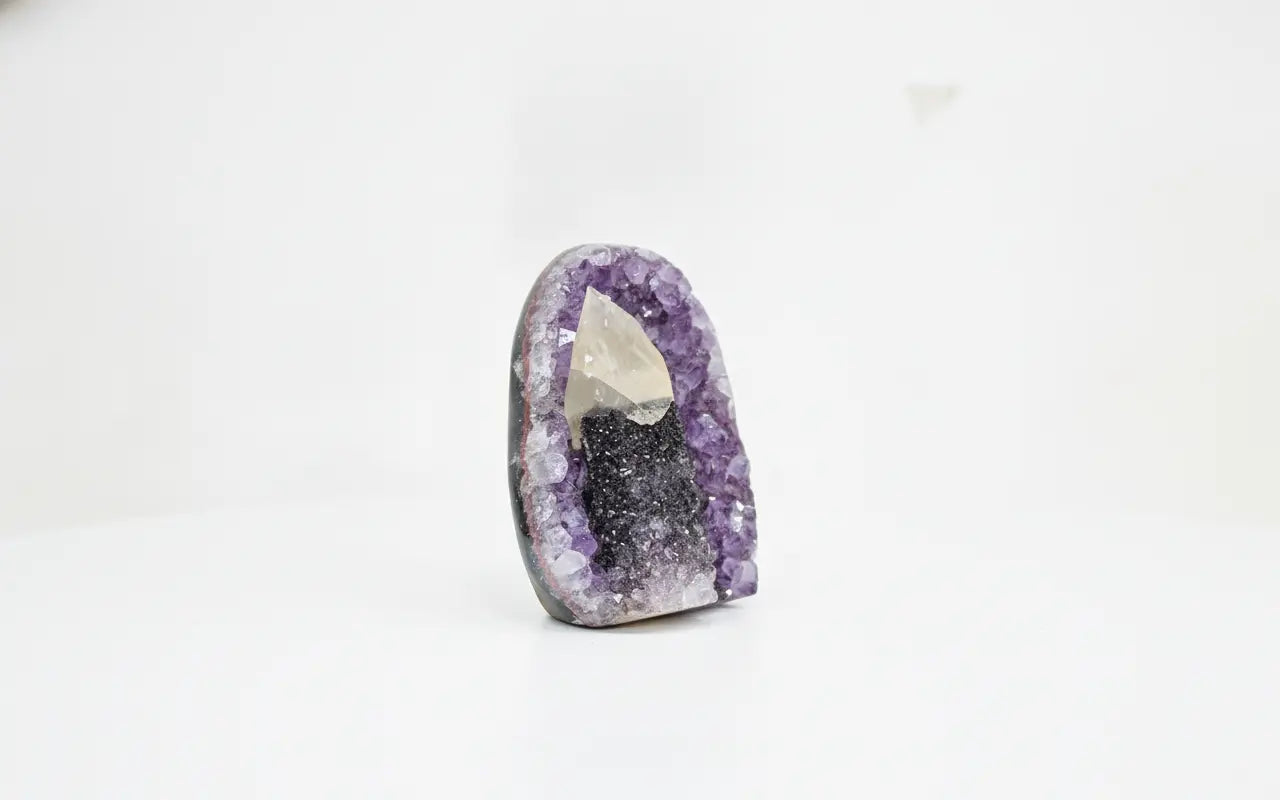 Calla · Cut-Base Amethyst with Calcite Specimen | Amethystore