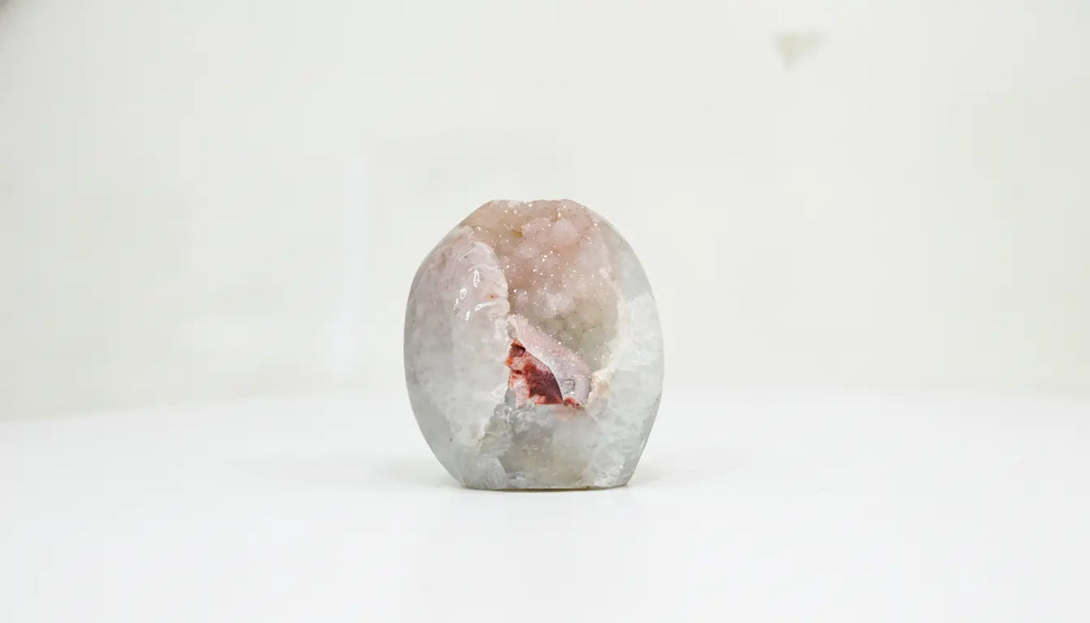 Heather · Cut-Base Pink Quartz, Polished, with Calcite | Amethystore